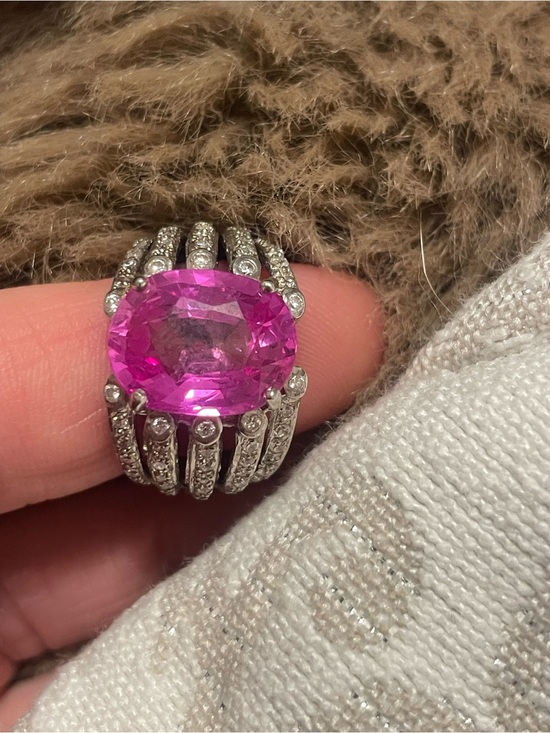 Jewelry - Vintage 12ct+ Lab Grown Pink Saphire Bold Sterling Statement Ring (Sz 6.5)